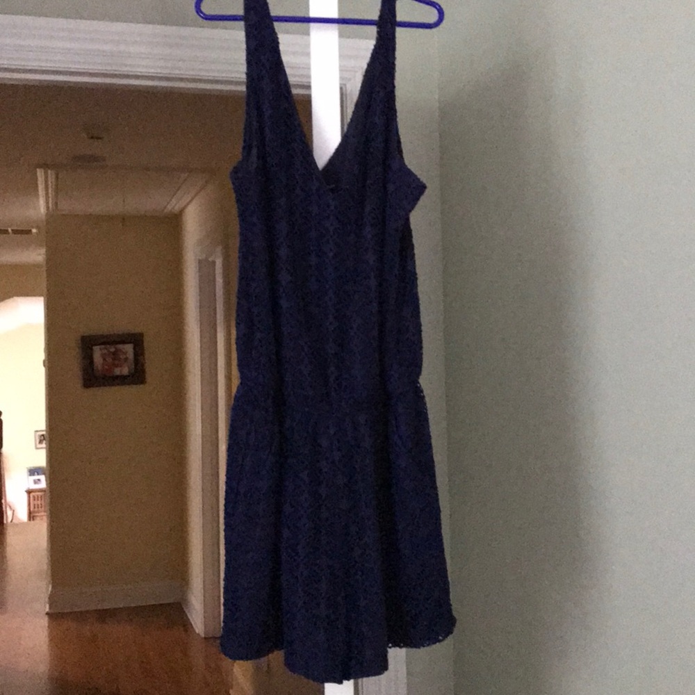 Navy blue lace romper with pockets